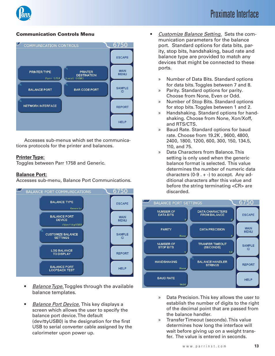 Proximate interface | Parr Instrument 6750 User Manual | Page 14 / 36