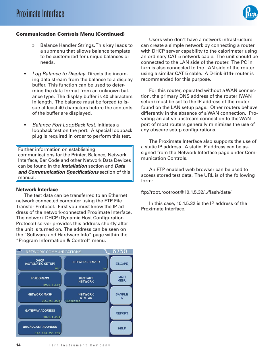 Proximate interface | Parr Instrument 6750 User Manual | Page 15 / 36