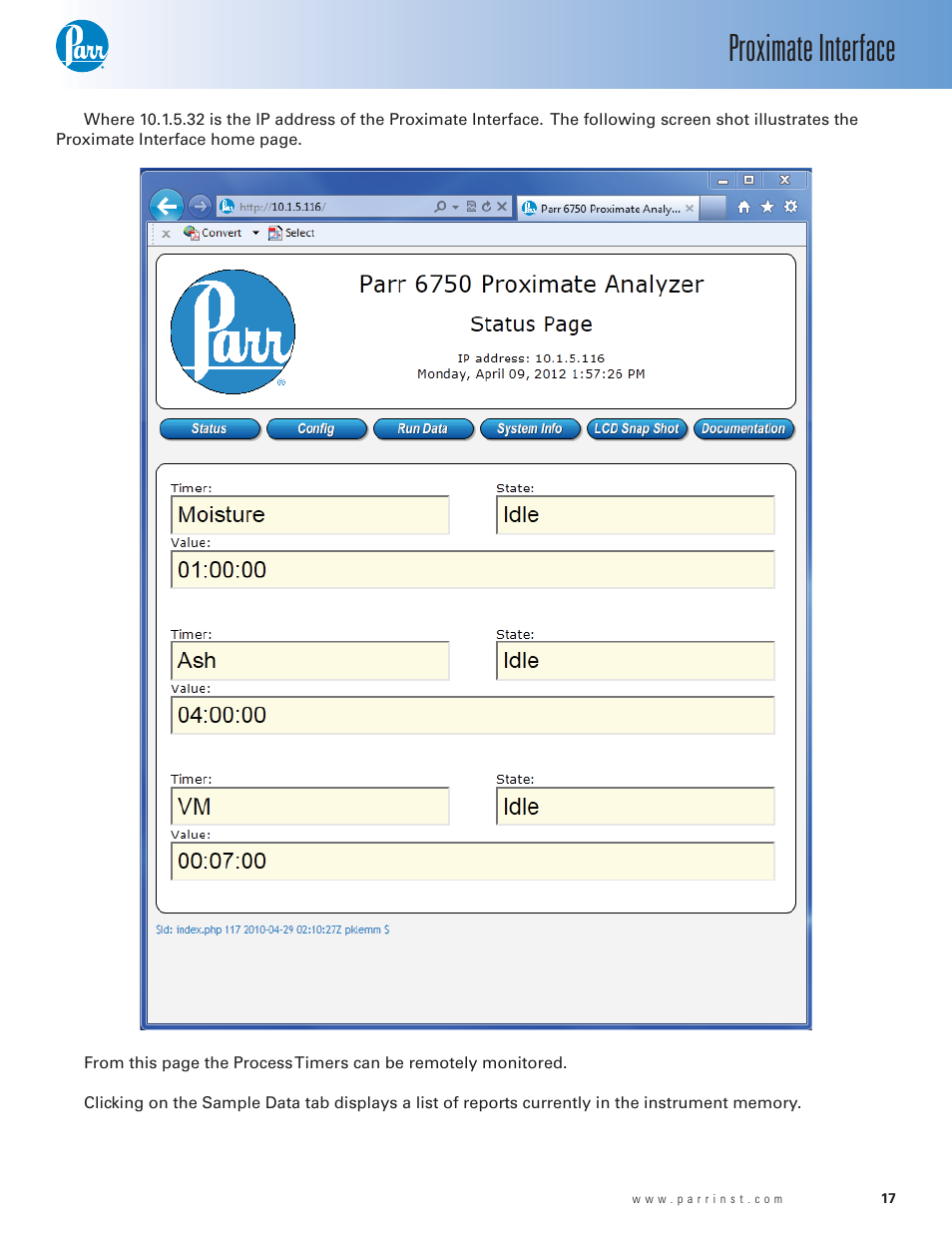 Proximate interface | Parr Instrument 6750 User Manual | Page 18 / 36