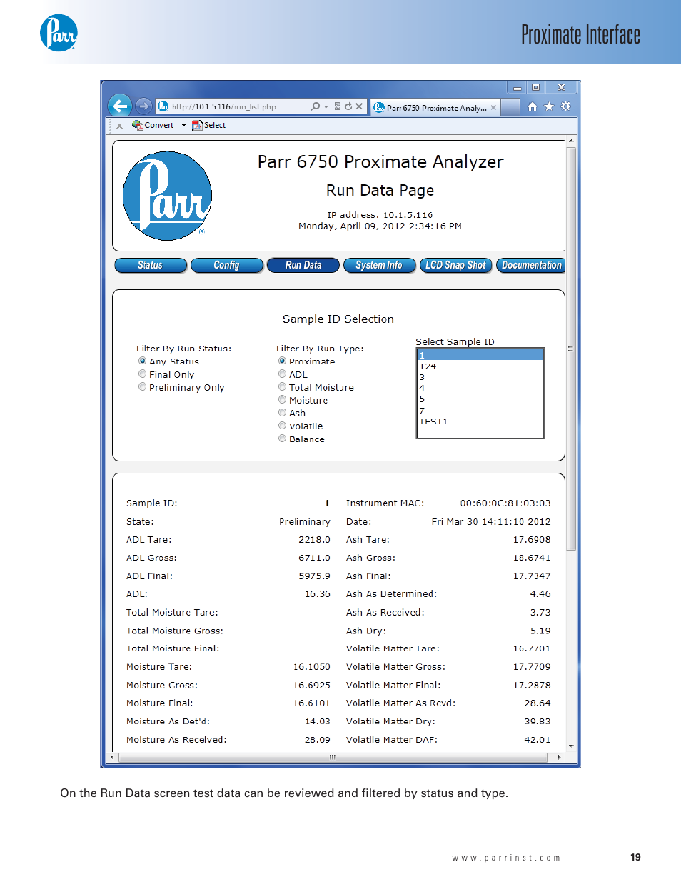 Proximate interface | Parr Instrument 6750 User Manual | Page 20 / 36