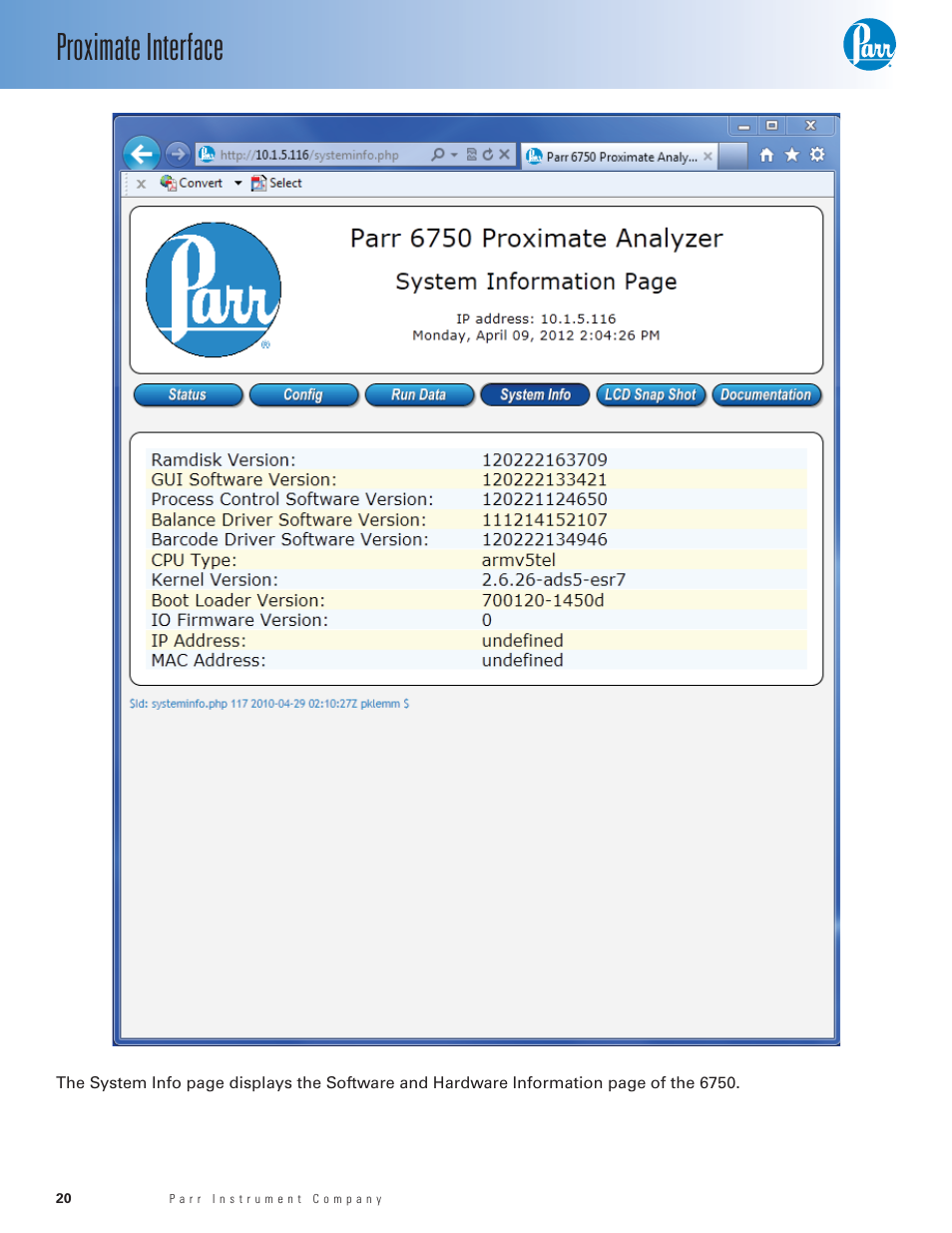 Proximate interface | Parr Instrument 6750 User Manual | Page 21 / 36