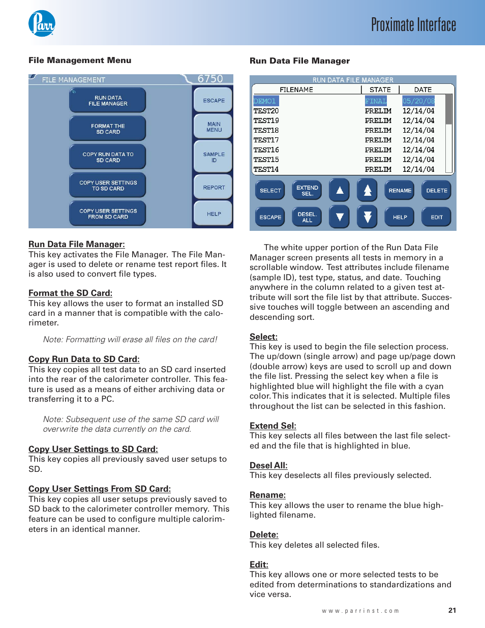 Proximate interface | Parr Instrument 6750 User Manual | Page 22 / 36