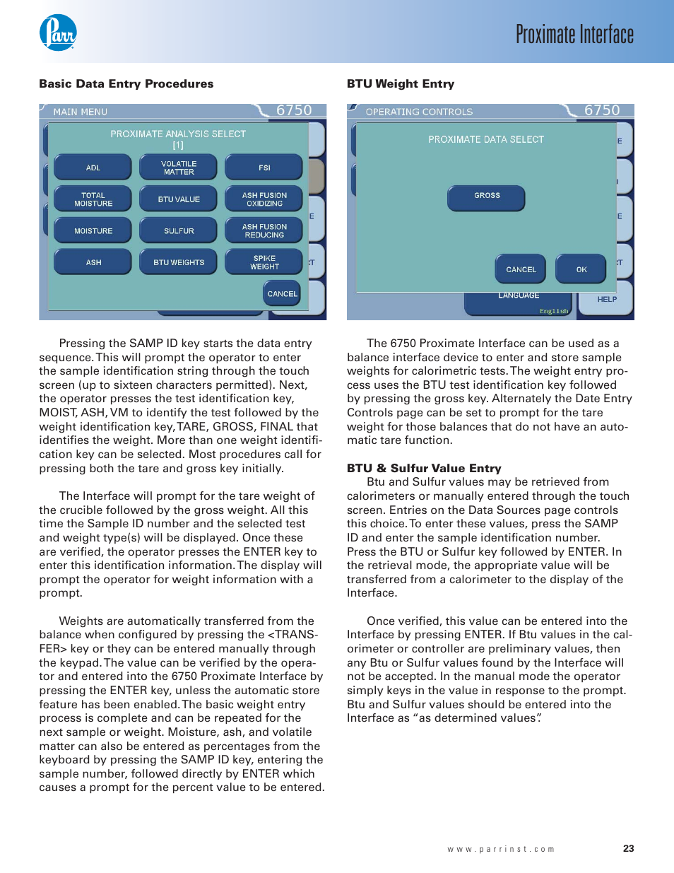 Proximate interface | Parr Instrument 6750 User Manual | Page 24 / 36