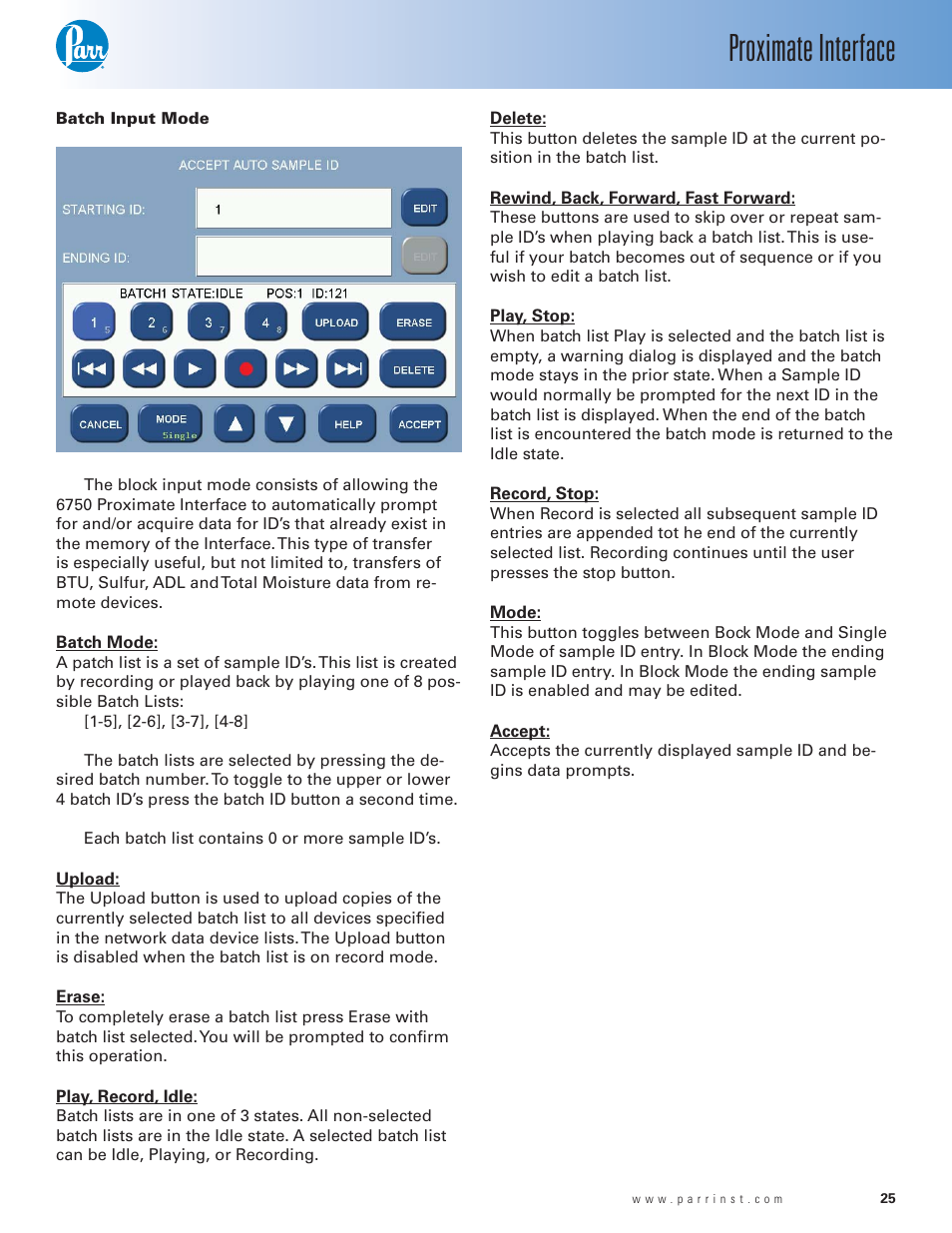 Proximate interface | Parr Instrument 6750 User Manual | Page 26 / 36