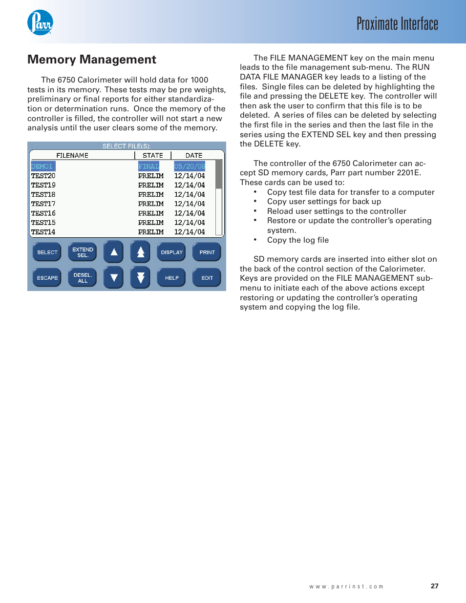 Proximate interface | Parr Instrument 6750 User Manual | Page 28 / 36