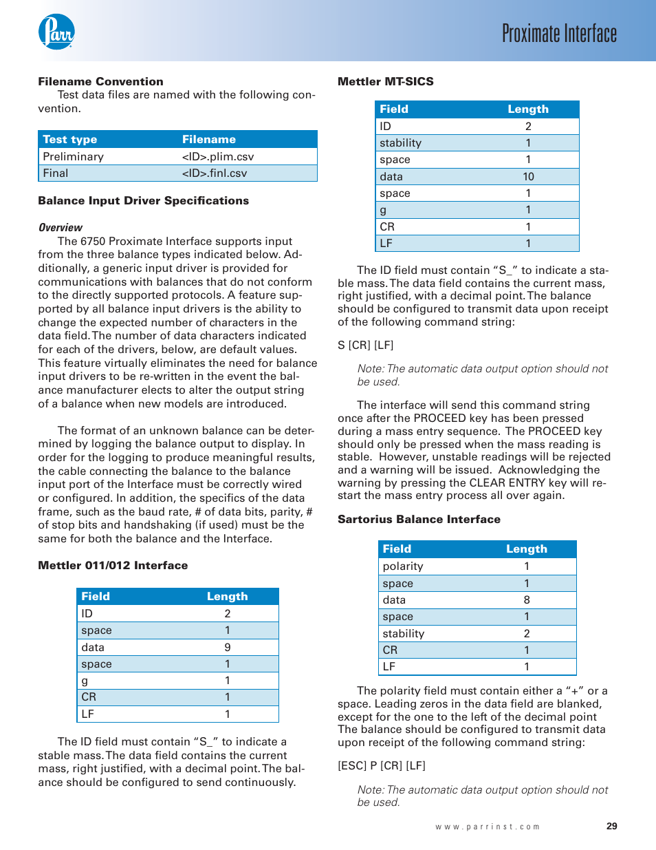 Proximate interface | Parr Instrument 6750 User Manual | Page 30 / 36