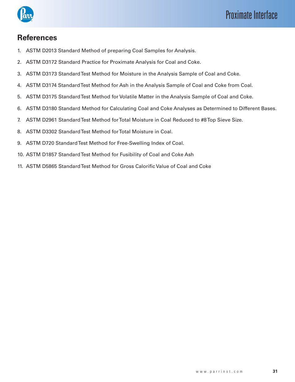 Proximate interface, References | Parr Instrument 6750 User Manual | Page 32 / 36