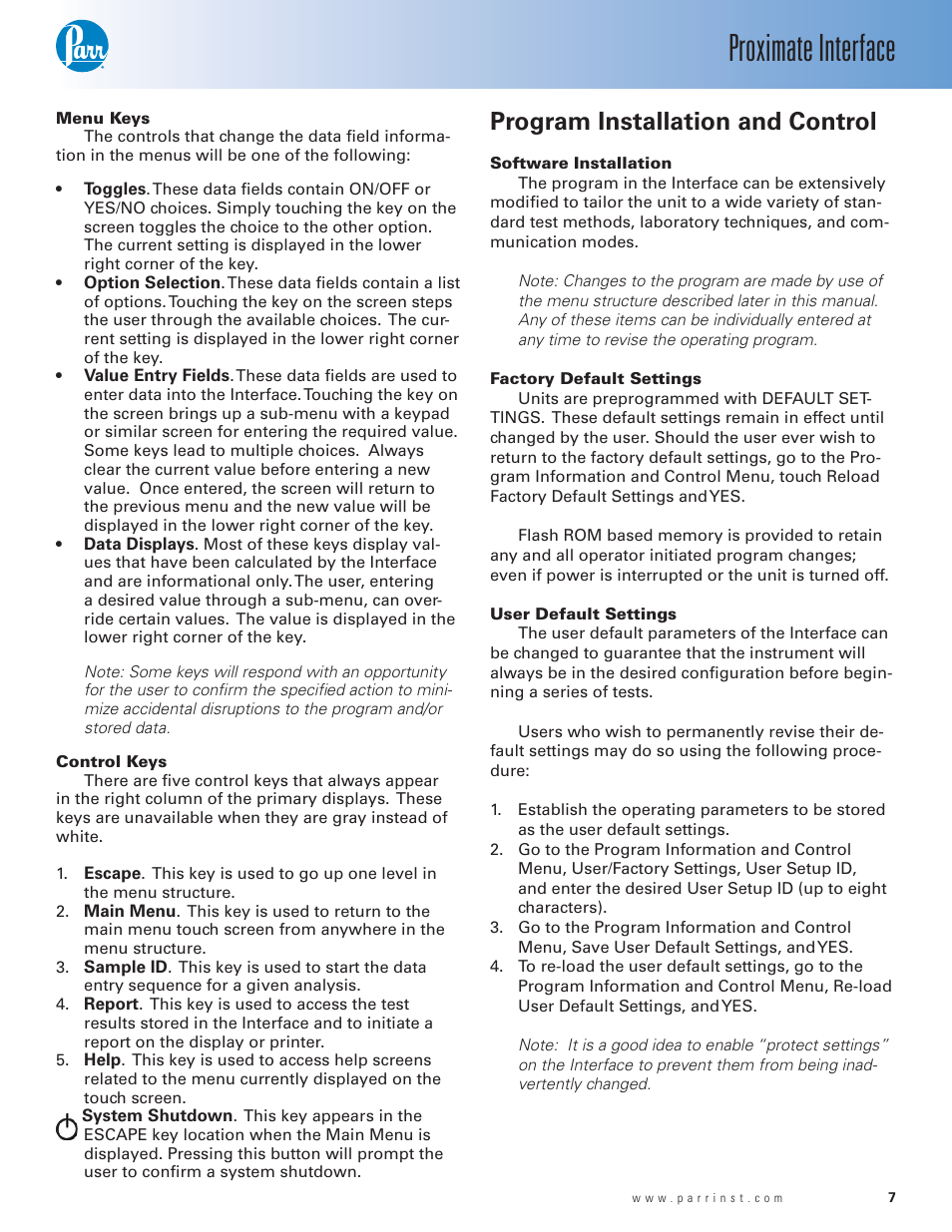 Proximate interface, Program installation and control | Parr Instrument 6750 User Manual | Page 8 / 36