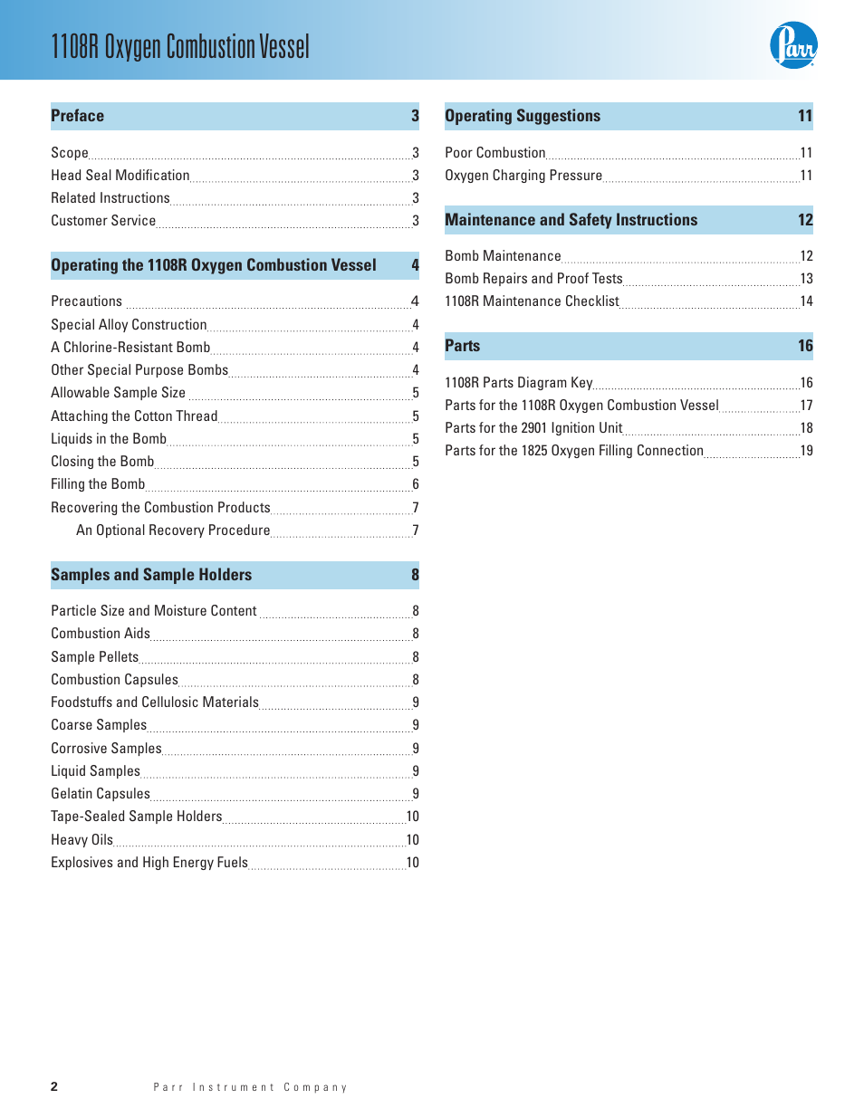 1108r oxygen combustion vessel | Parr Instrument 1108R User Manual | Page 2 / 20
