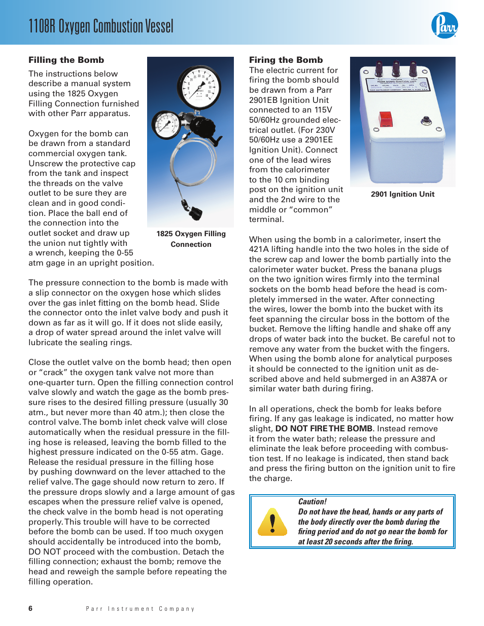 Filling the bomb, 1108r oxygen combustion vessel | Parr Instrument 1108R User Manual | Page 6 / 20