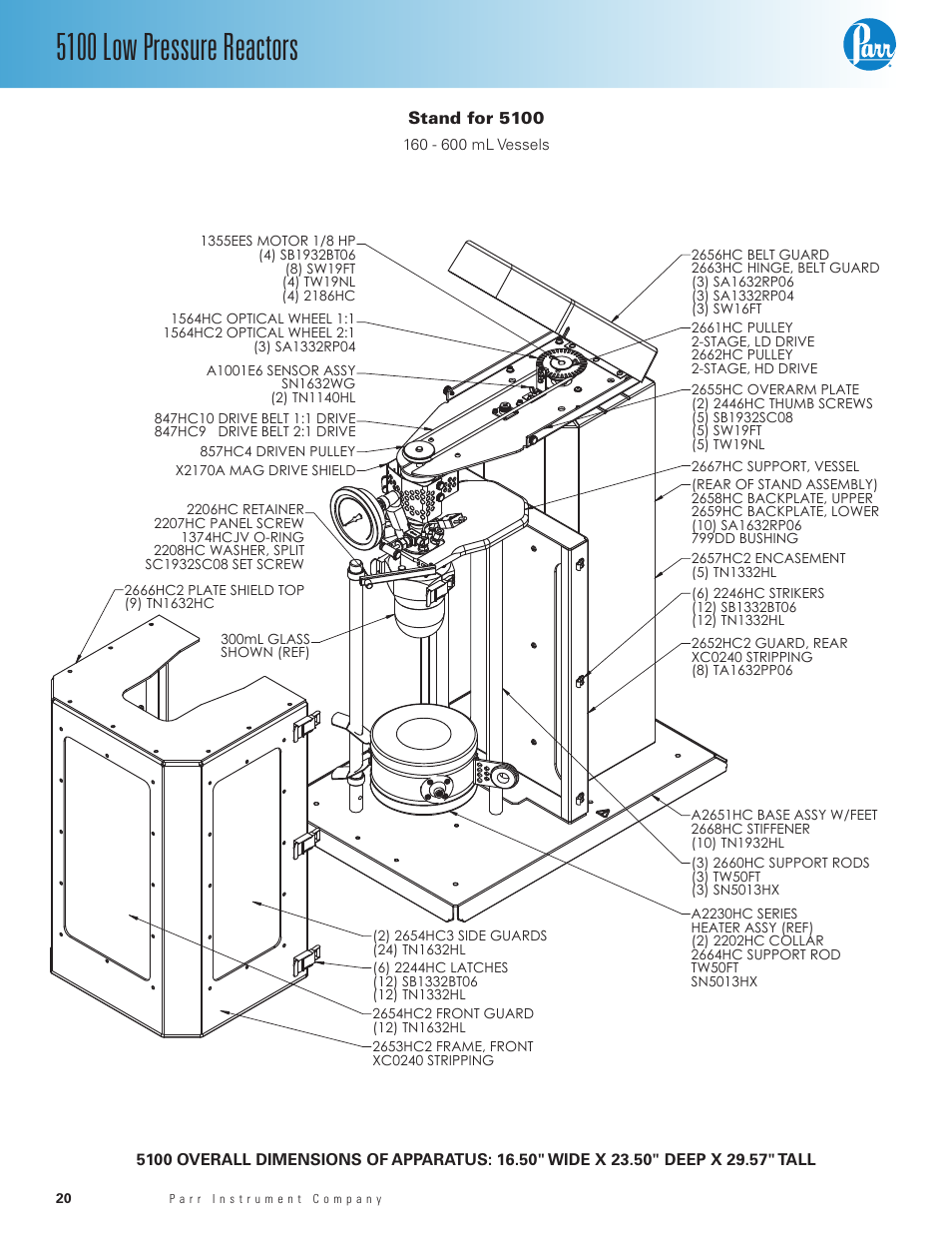 Stand for 5100, 5100 low pressure reactors | Parr Instrument Series 5100 User Manual | Page 20 / 32