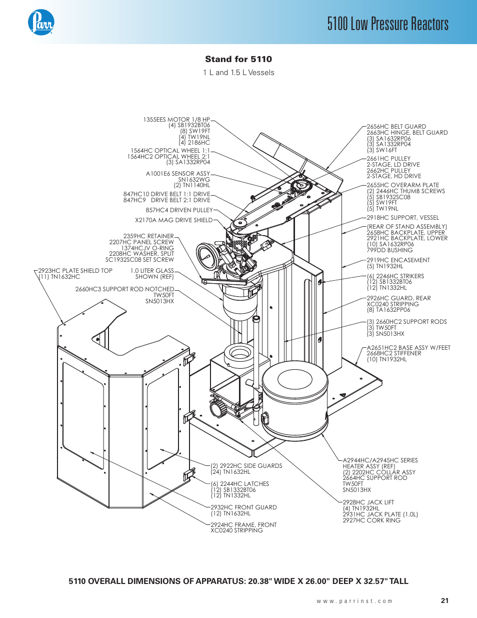 Stand for 5110, 5100 low pressure reactors | Parr Instrument Series 5100 User Manual | Page 21 / 32