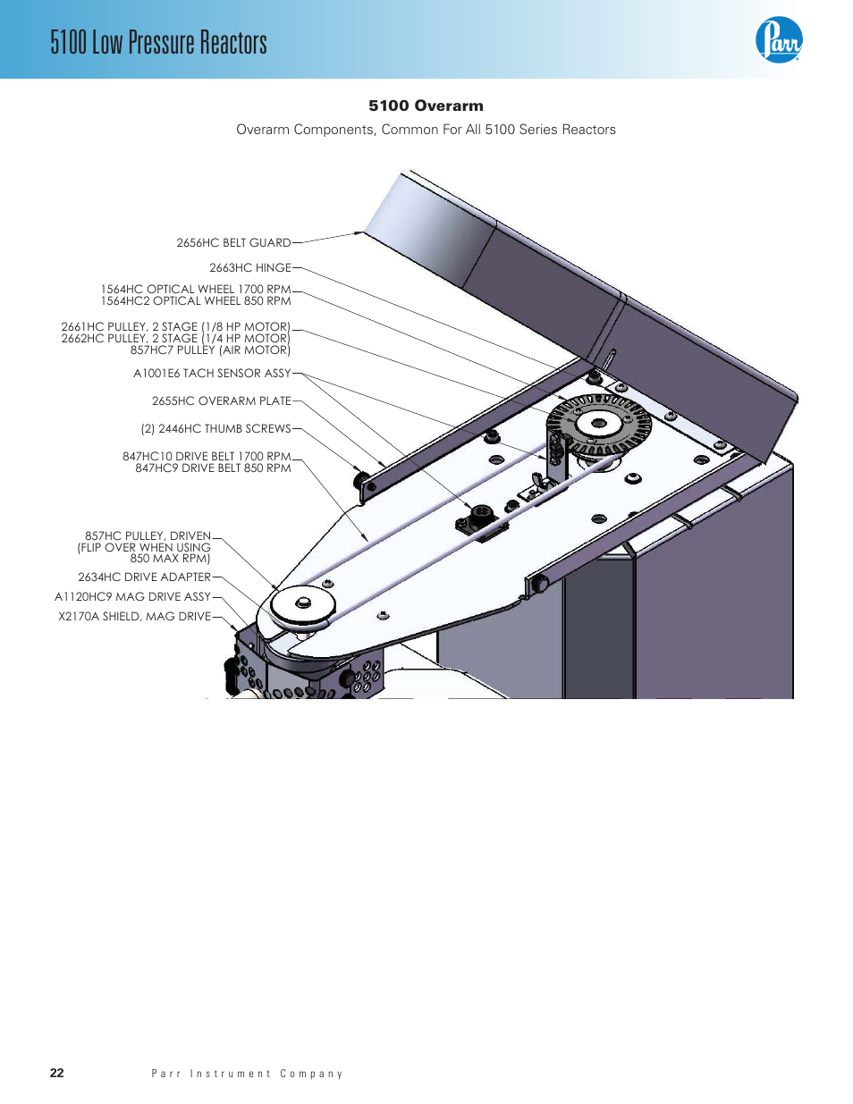 5100 overarm, 5100 low pressure reactors | Parr Instrument Series 5100 User Manual | Page 22 / 32