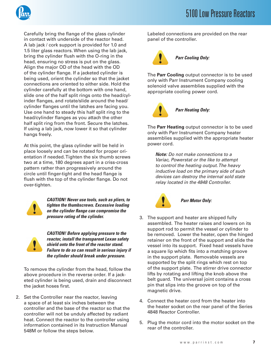 5100 low pressure reactors | Parr Instrument Series 5100 User Manual | Page 7 / 32