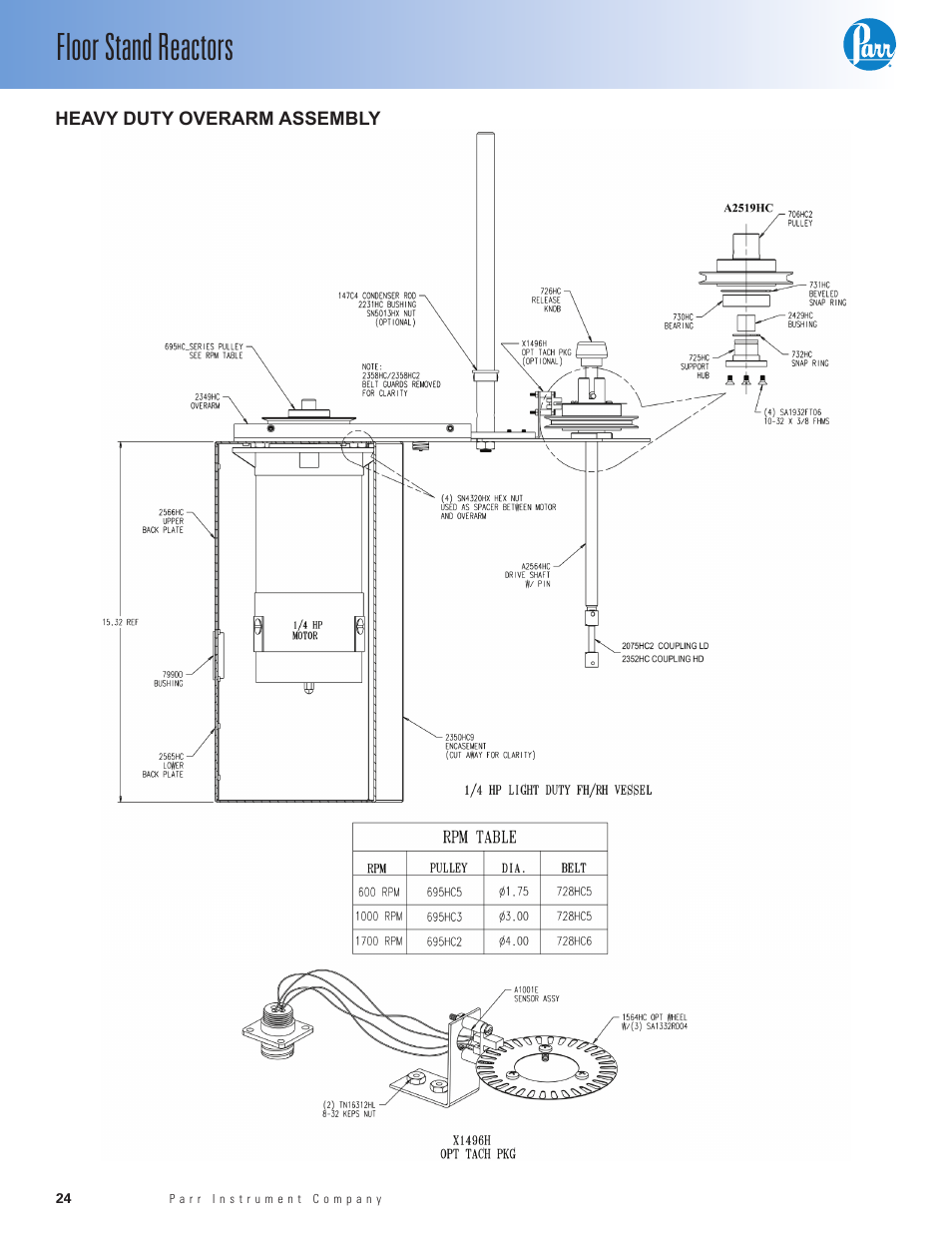 Heavy duty overarm assembly, Floor stand reactors | Parr Instrument Series 4530 User Manual | Page 24 / 28