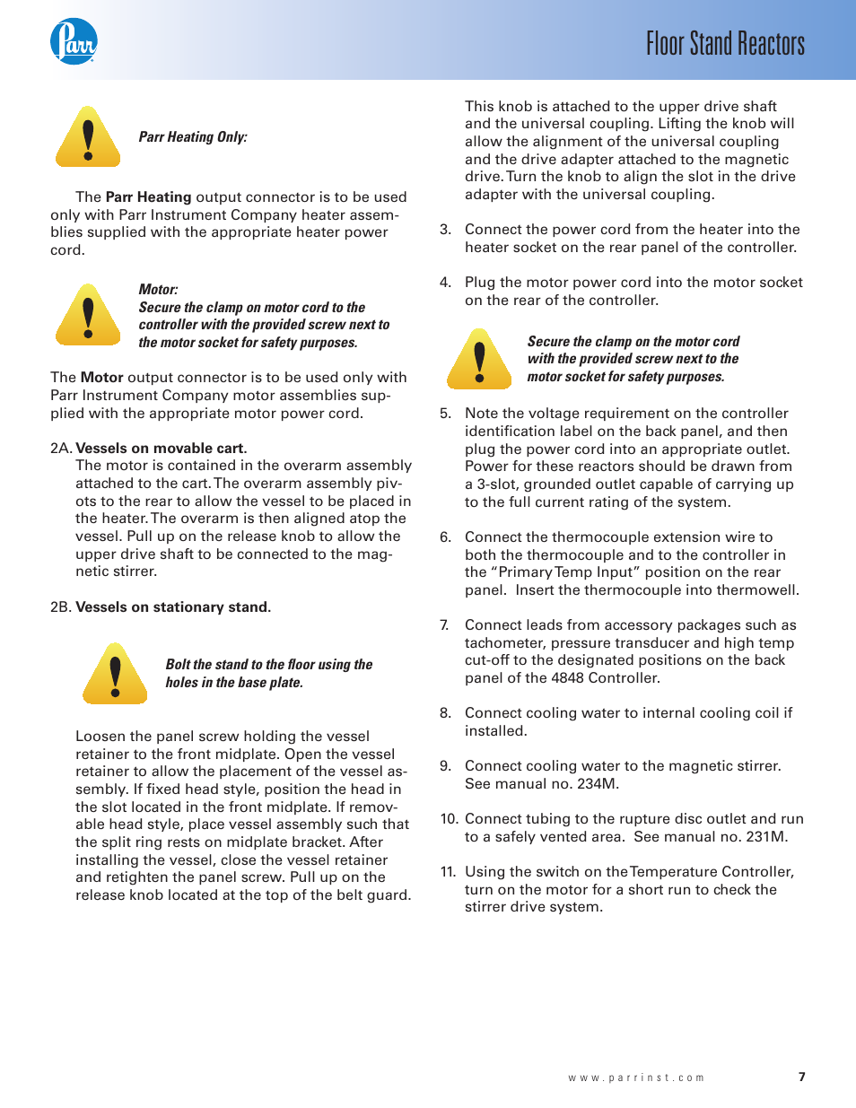 Floor stand reactors | Parr Instrument Series 4530 User Manual | Page 7 / 28