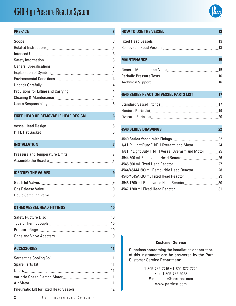 4540 high pressure reactor system | Parr Instrument Series 4540 User Manual | Page 2 / 32