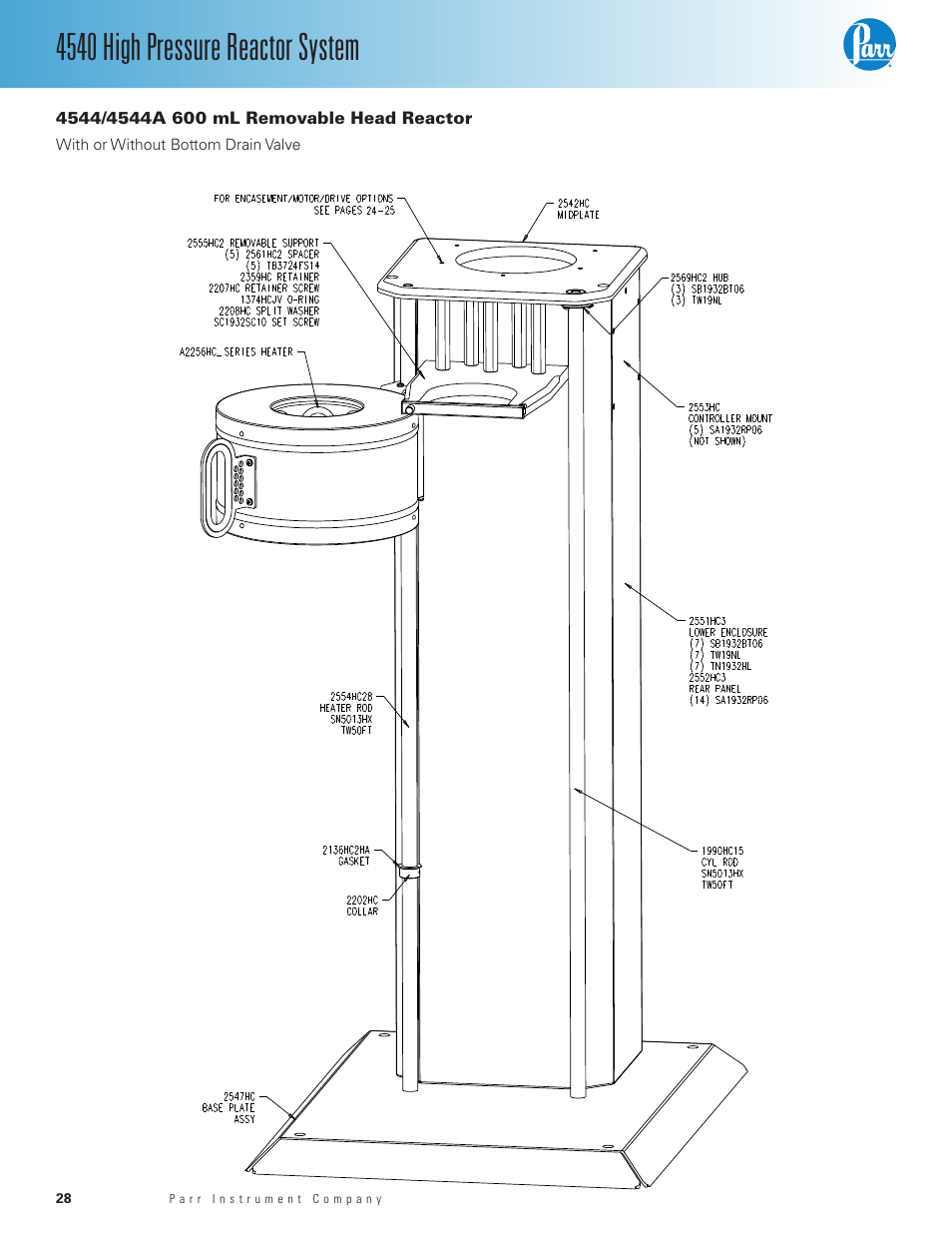 4544/4544a 600 ml removable head reactor, 4540 high pressure reactor system | Parr Instrument Series 4540 User Manual | Page 28 / 32