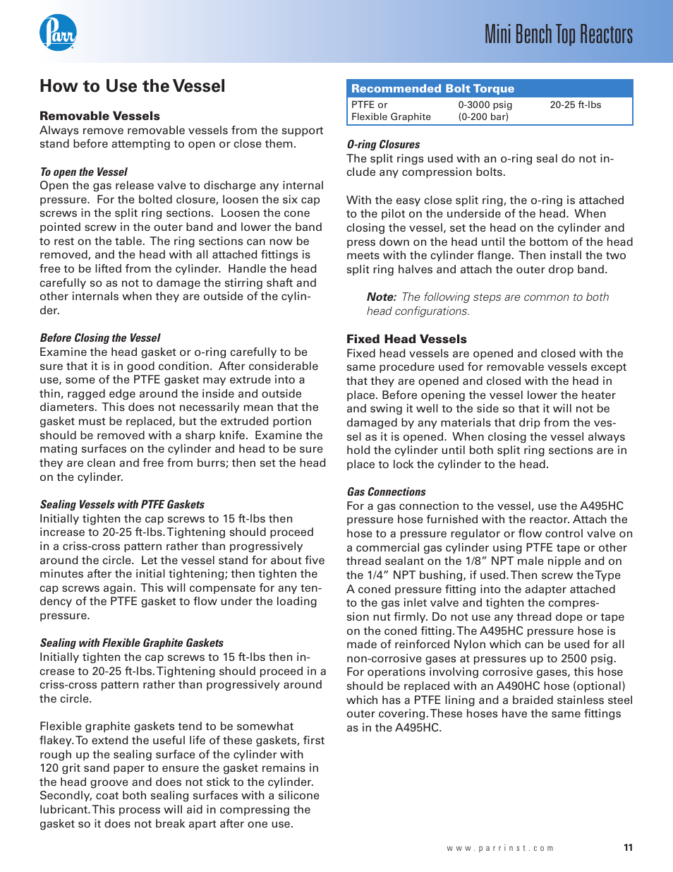 Mini bench top reactors, How to use the vessel | Parr Instrument Series 4560 User Manual | Page 11 / 28