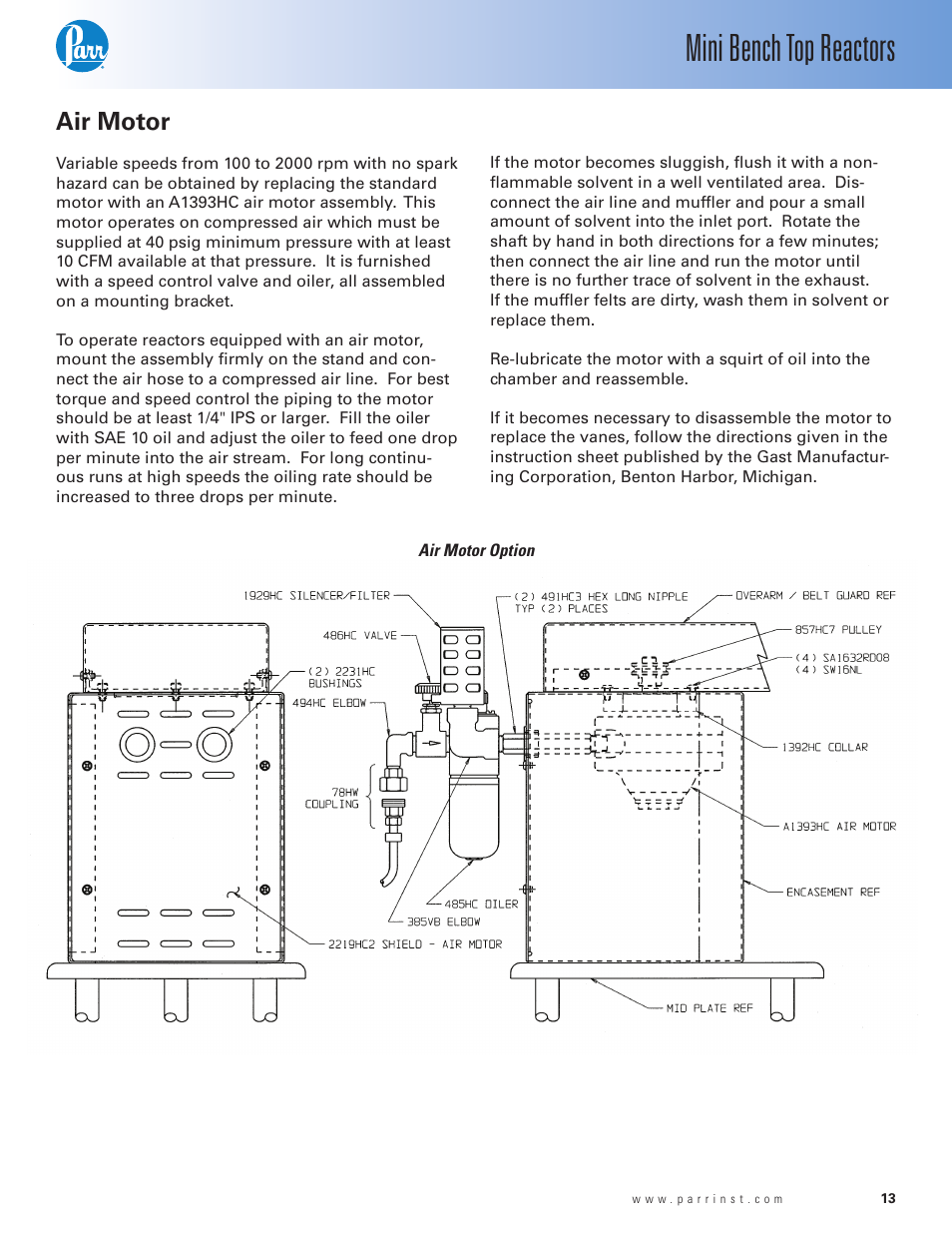 Mini bench top reactors, Air motor | Parr Instrument Series 4560 User Manual | Page 13 / 28