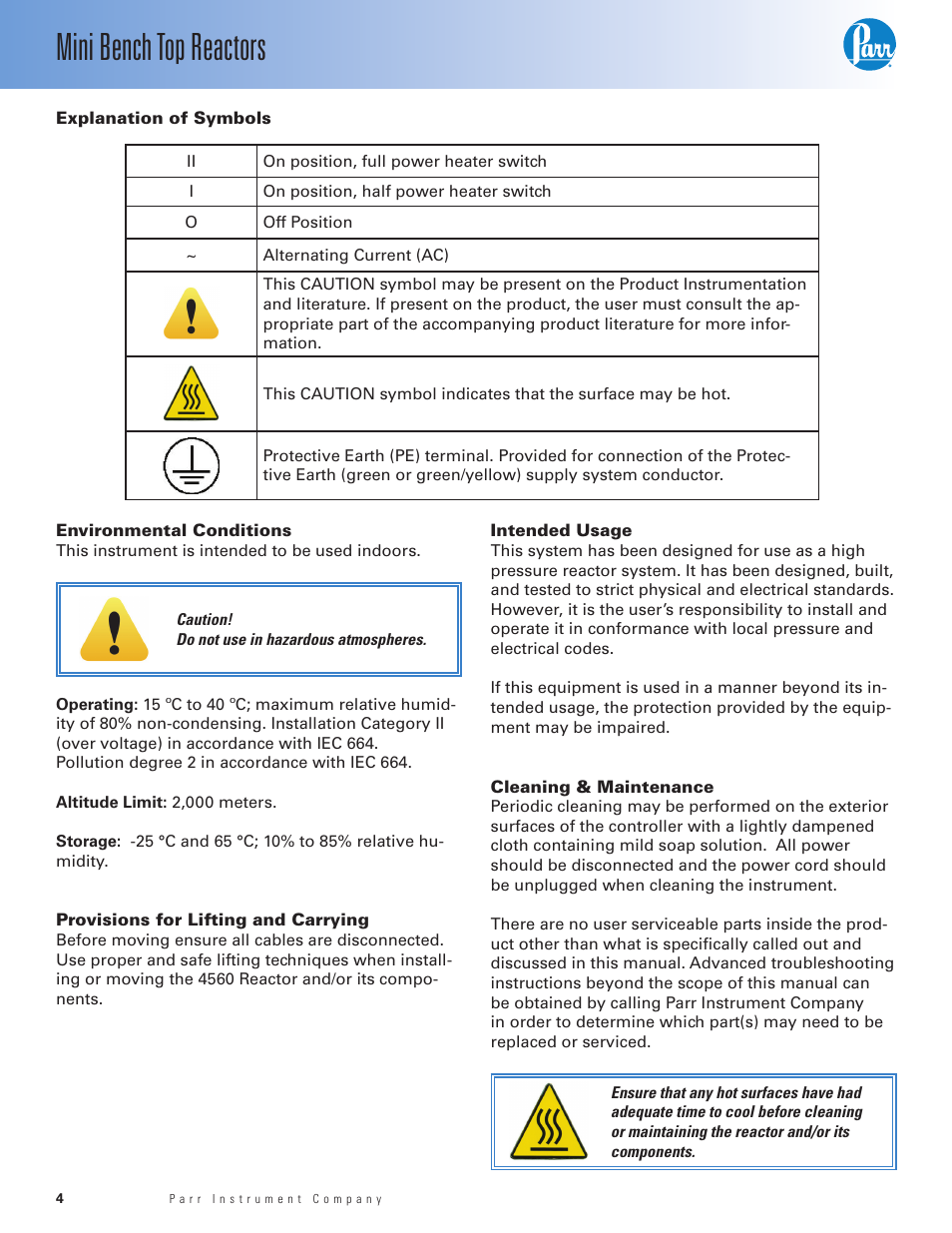 Mini bench top reactors | Parr Instrument Series 4560 User Manual | Page 4 / 28