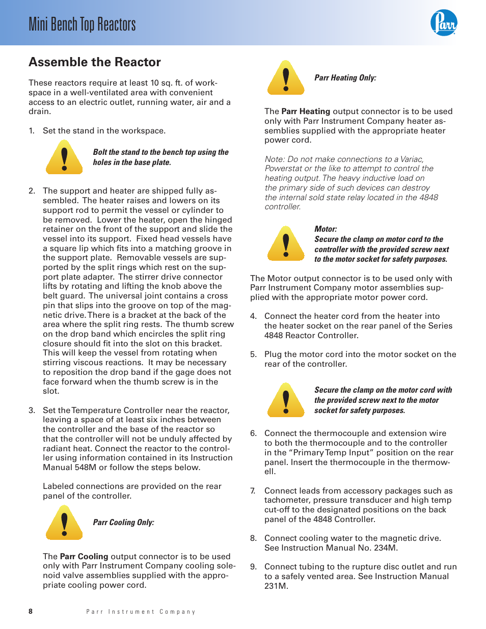 Mini bench top reactors, Assemble the reactor | Parr Instrument Series 4560 User Manual | Page 8 / 28