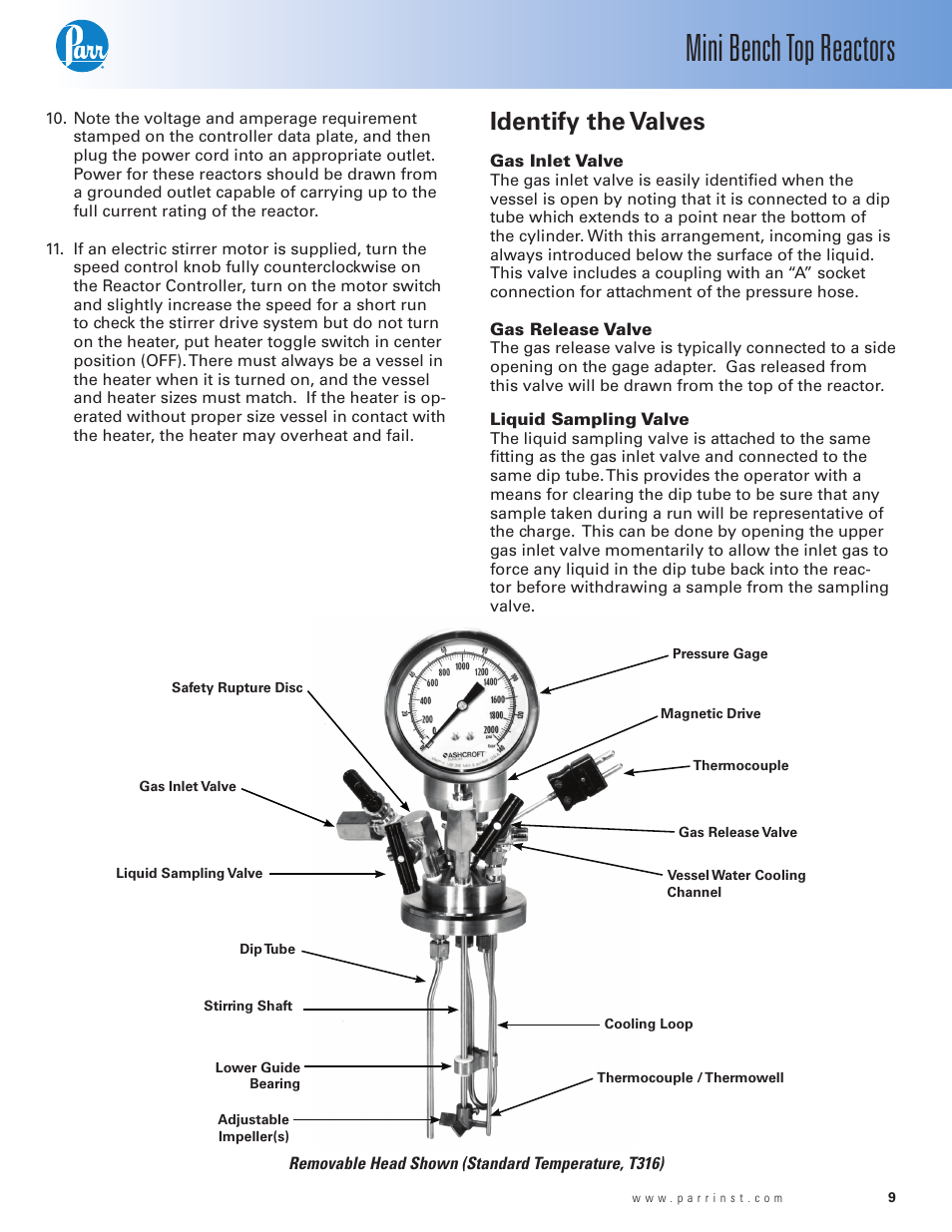 Mini bench top reactors, Identify the valves | Parr Instrument Series 4560 User Manual | Page 9 / 28