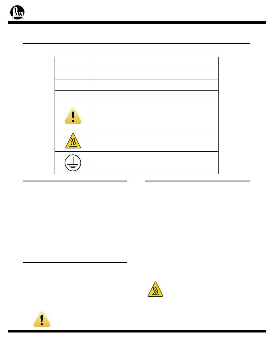 Explanation of symbols, Environmental conditions, Provisions for lifting and carrying | Preface | Parr Instrument Series 4570 User Manual | Page 4 / 28