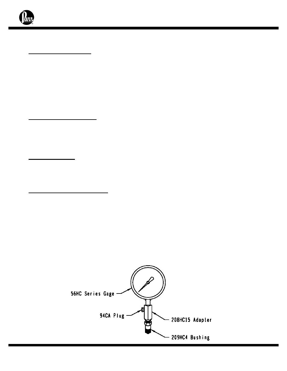Other vessel head fittings, Safety rupture disc, Type j thermocouple | Pressure gage, Gage and valve adapters | Parr Instrument Series 4558 User Manual | Page 15 / 48