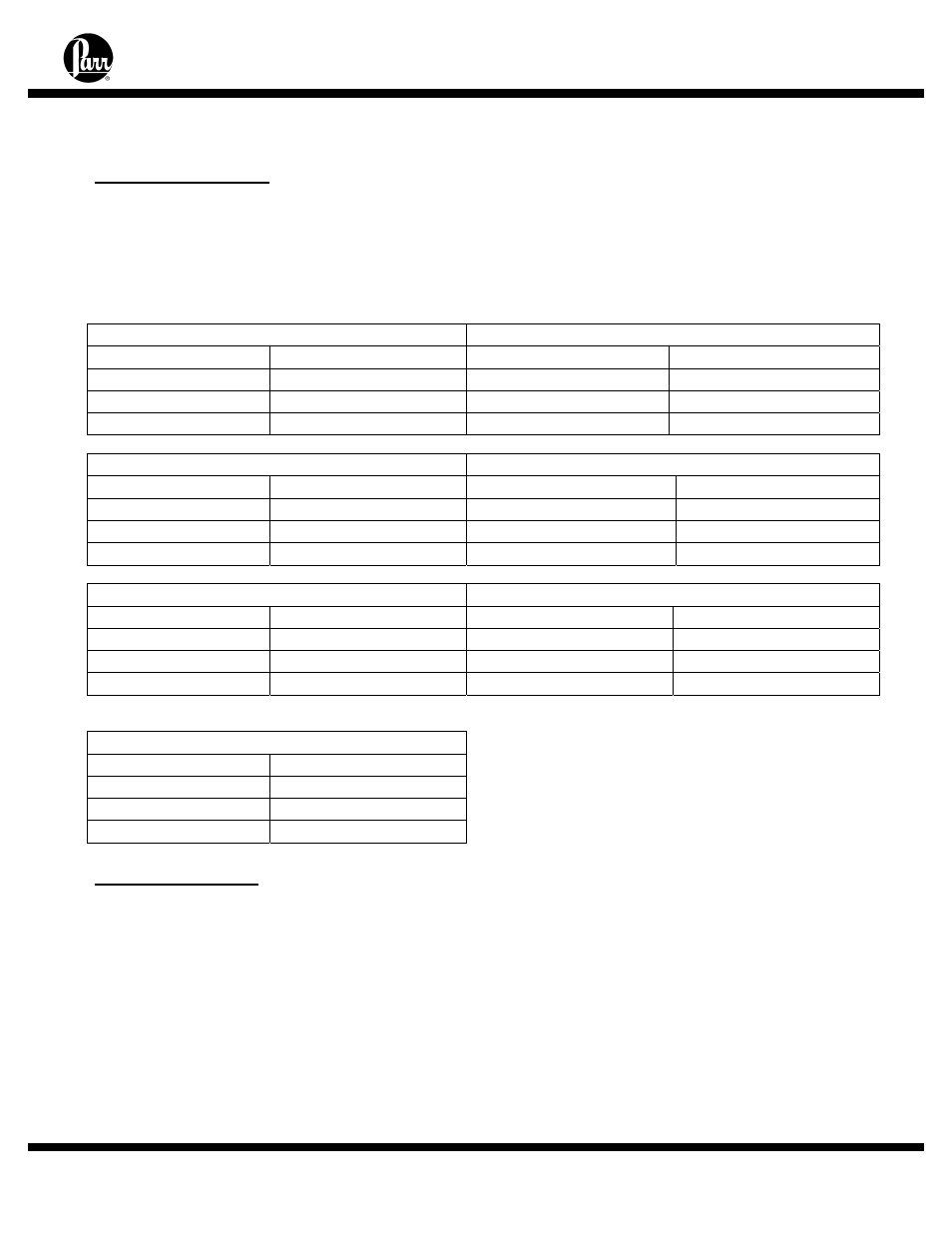 Parts lists, Vessel parts list, Internal fittings | Parr Instrument Series 4558 User Manual | Page 26 / 48