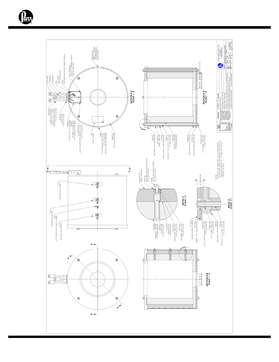 Appendix a – removable vessel reactor drawings | Parr Instrument Series 4558 User Manual | Page 36 / 48