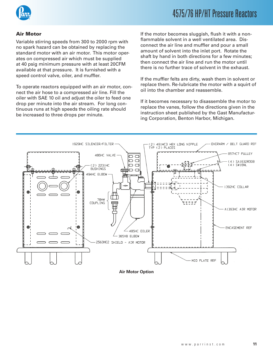 Air motor | Parr Instrument 4575/76 HP/HT User Manual | Page 11 / 24