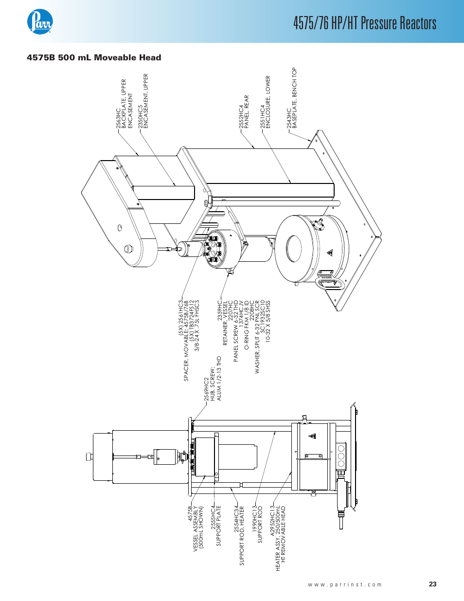 4575b 500 ml moveable head | Parr Instrument 4575/76 HP/HT User Manual | Page 23 / 24