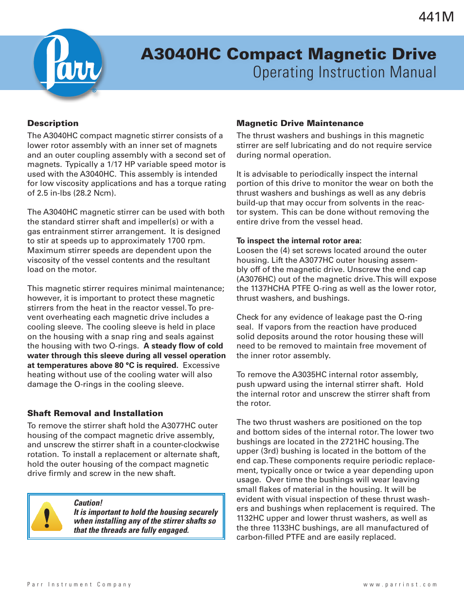 Parr Instrument A3040HC User Manual | 4 pages