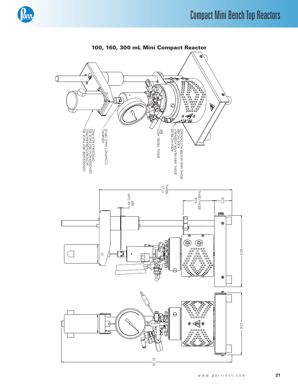 100, 160, 300 ml mini compact reactor, Compact mini bench top reactors | Parr Instrument Series 5500 User Manual | Page 21 / 24