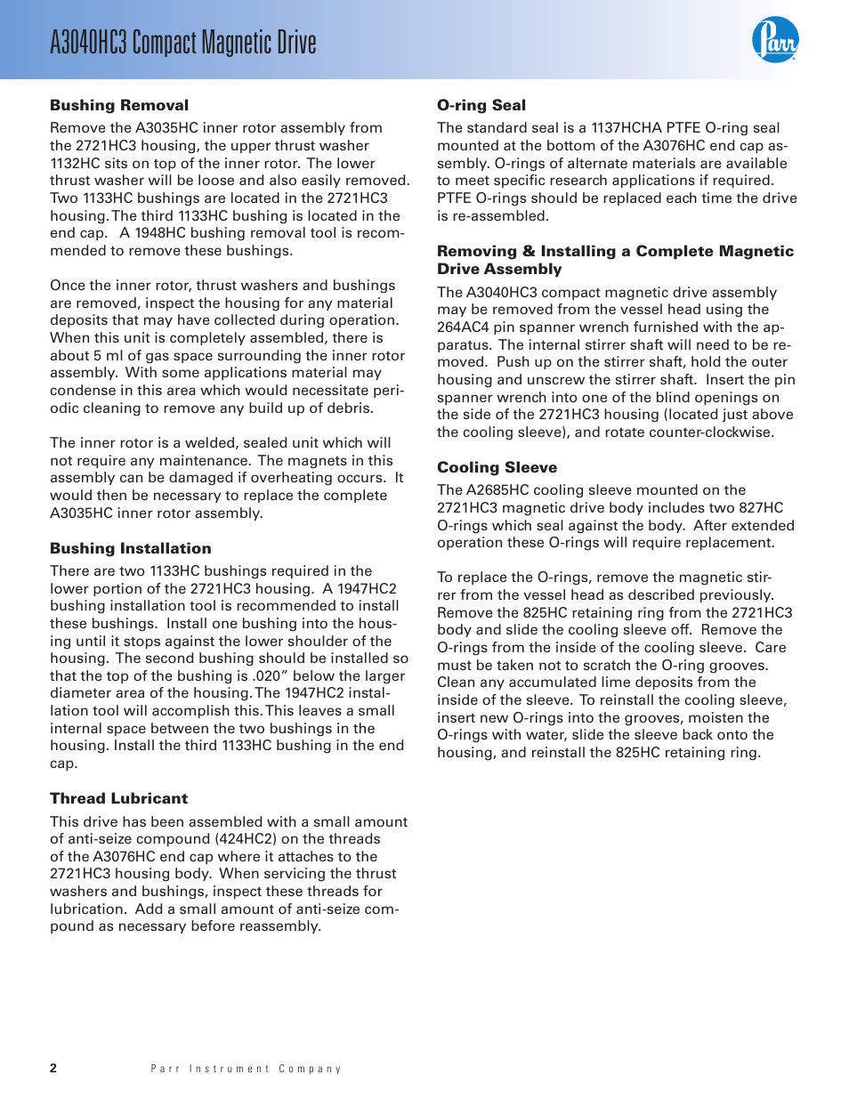 Parr Instrument A3040HC3 User Manual | Page 2 / 4