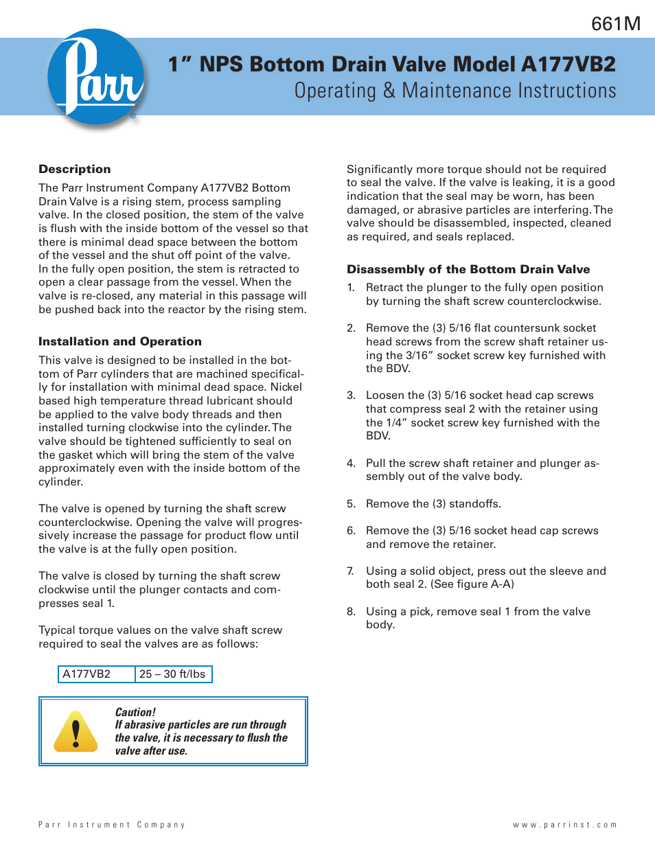 Parr Instrument A177VB2 User Manual | 4 pages