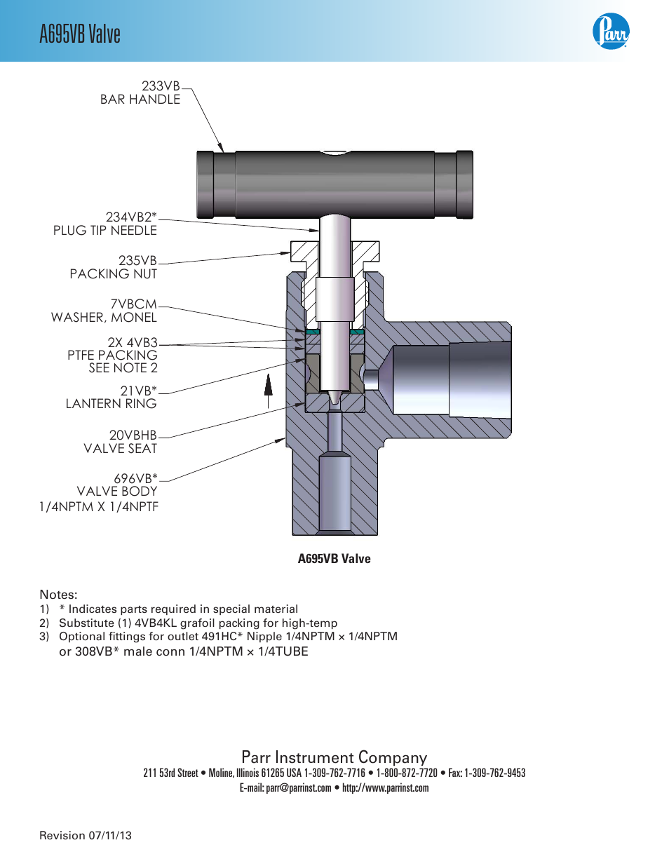 A695vb valve | Parr Instrument A695VB User Manual | Page 2 / 2