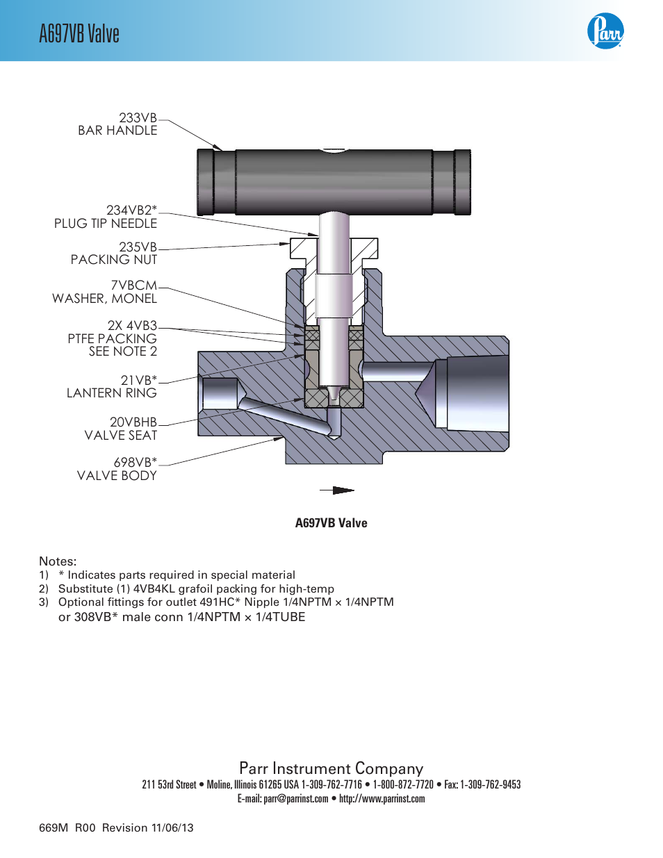 A697vb valve | Parr Instrument A697VB User Manual | Page 2 / 2