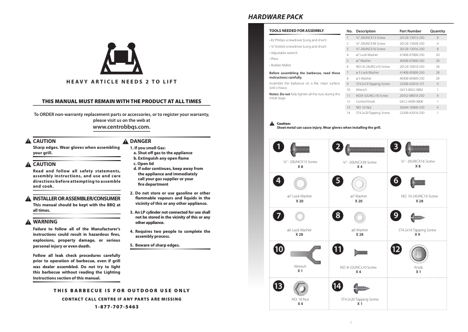 Hardware pack | Centro G51208 User Manual | Page 2 / 10