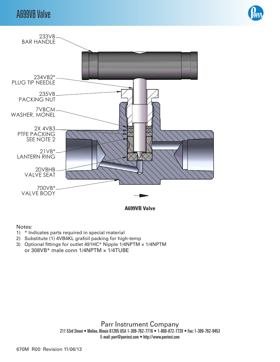 A699vb valve | Parr Instrument A699VB User Manual | Page 2 / 2