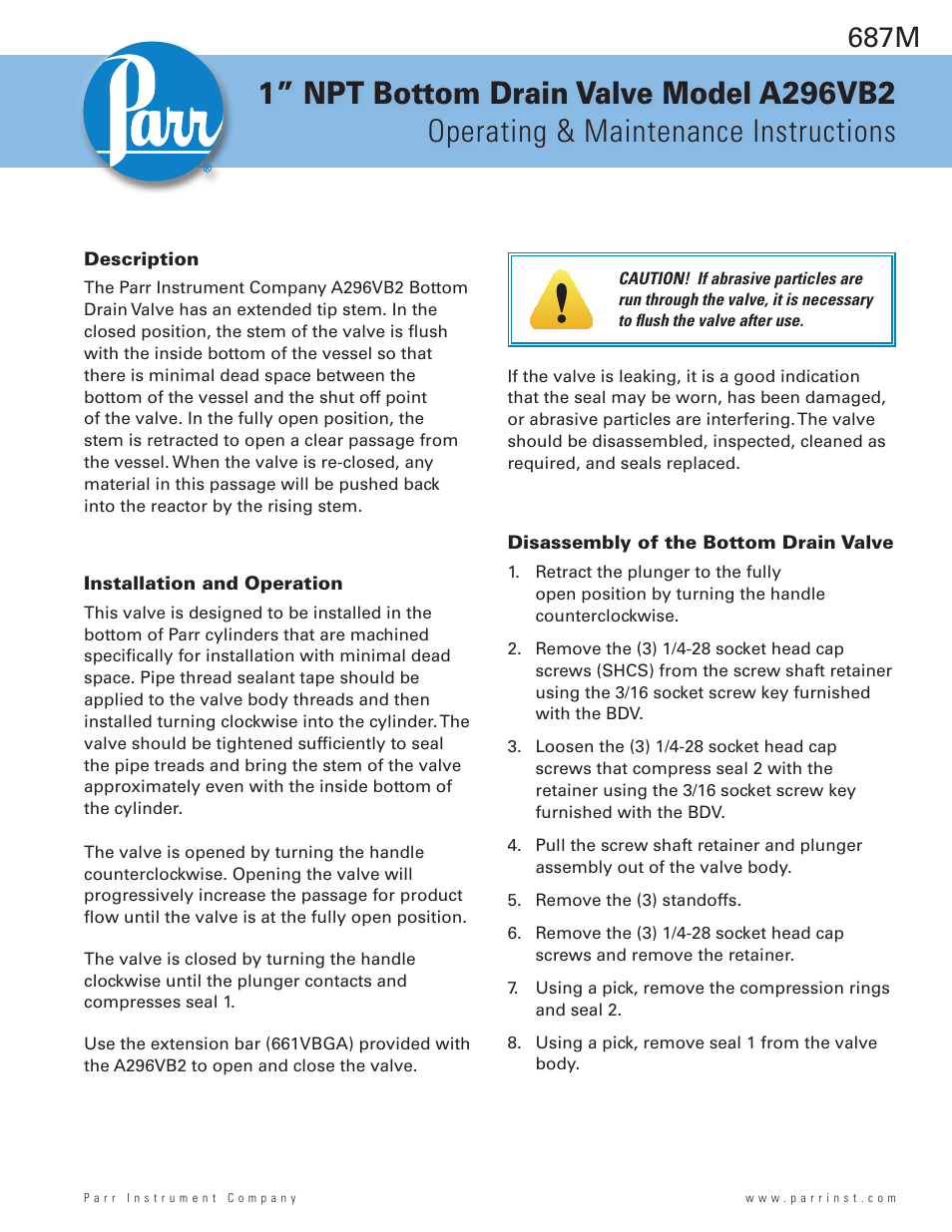 Parr Instrument A296VB2 User Manual | 4 pages