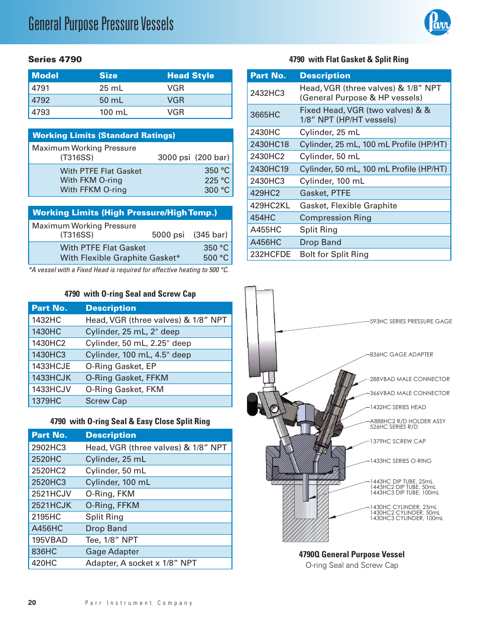 Series 4790, General purpose pressure vessels | Parr Instrument 4700 User Manual | Page 20 / 36
