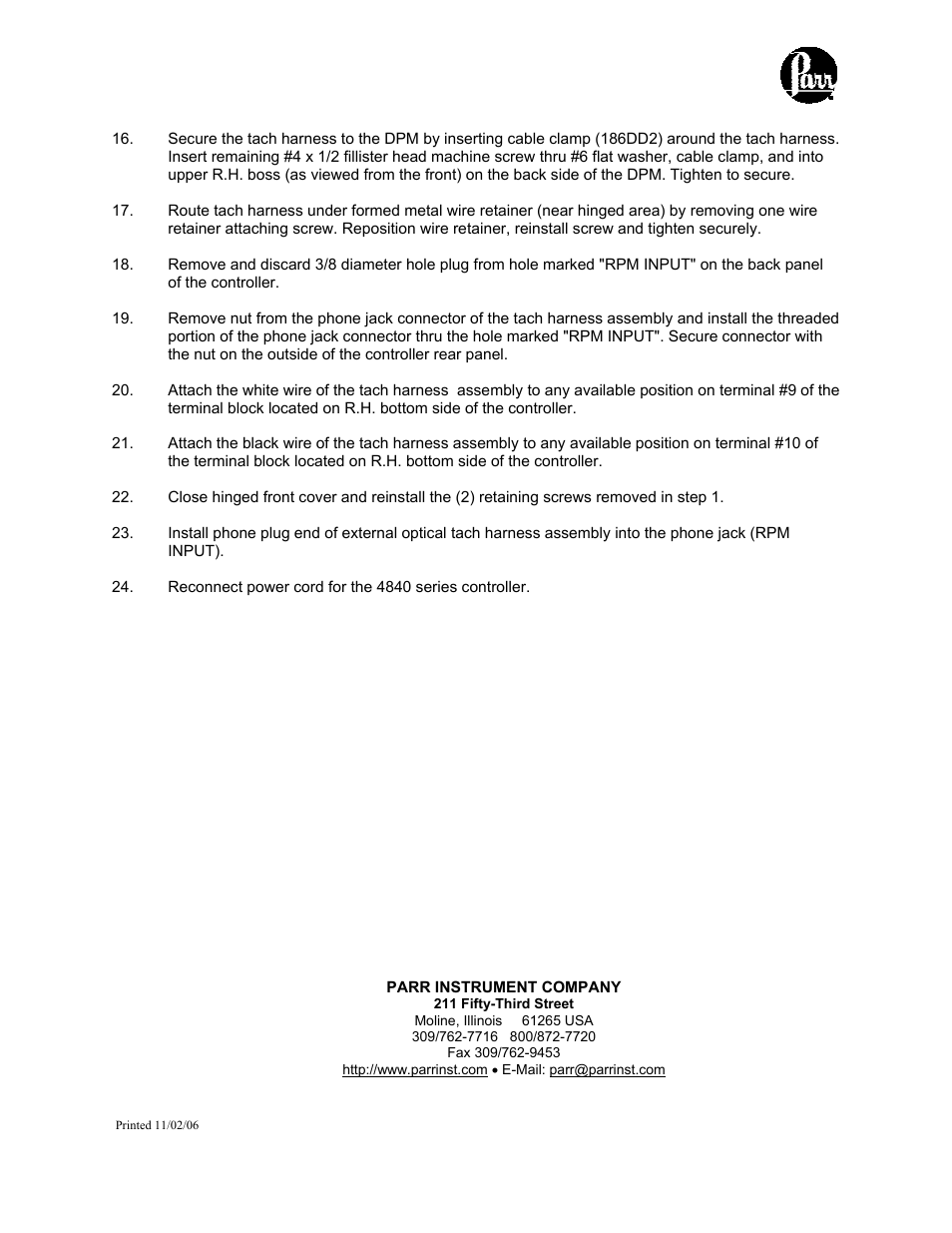 Parr Instrument Optical Tach Package User Manual | Page 2 / 2