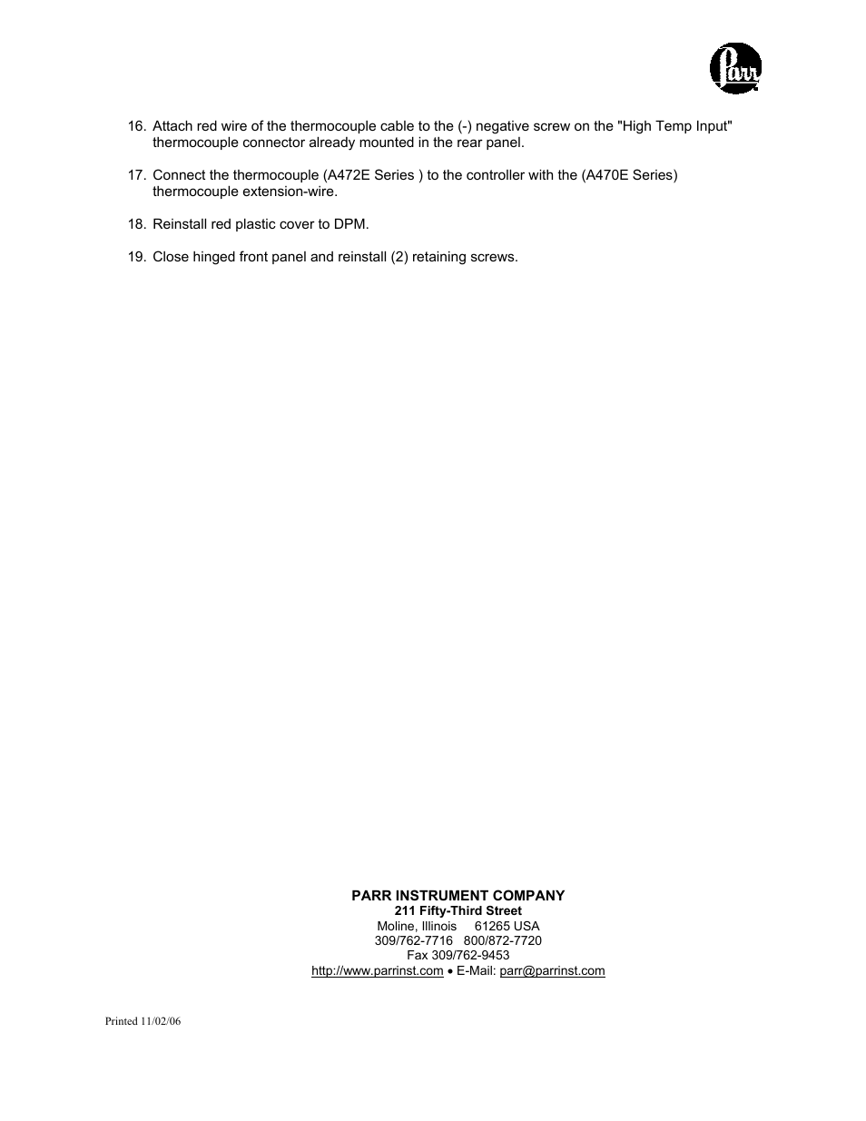 Parr Instrument High Temp Digital Panel Meter User Manual | Page 2 / 2