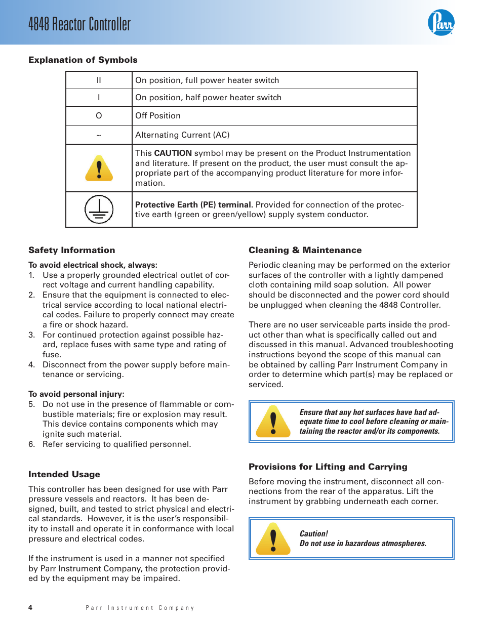 4848 reactor controller | Parr Instrument 4848 User Manual | Page 4 / 40