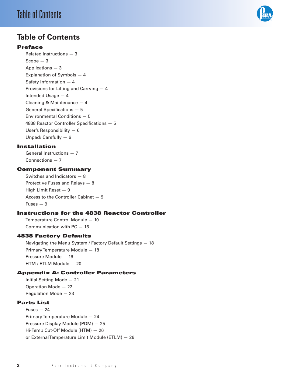 Parr Instrument 4838 User Manual | Page 2 / 28