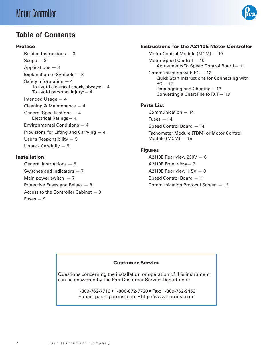 Parr Instrument A2110E User Manual | Page 2 / 16