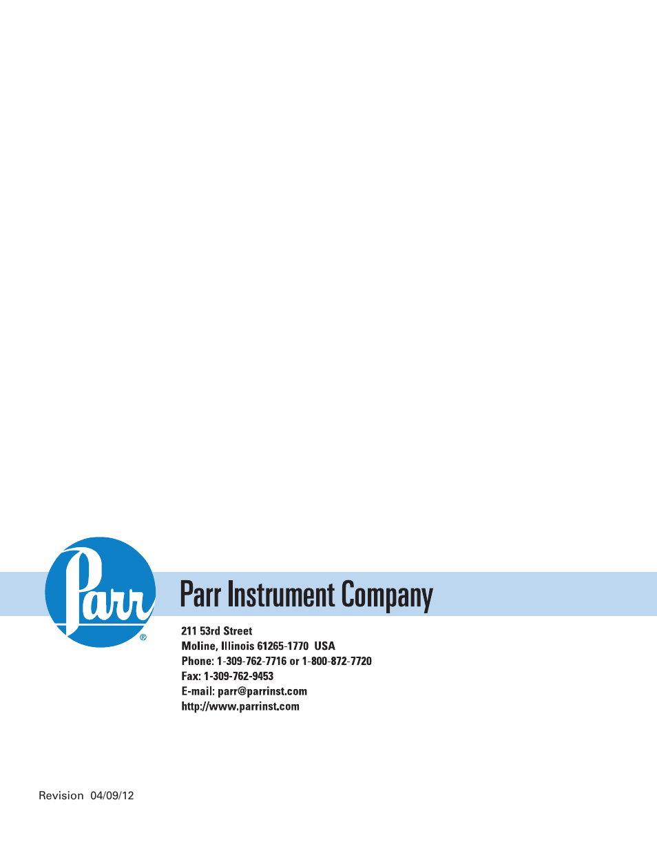 Parr Instrument TDM User Manual | Page 8 / 8