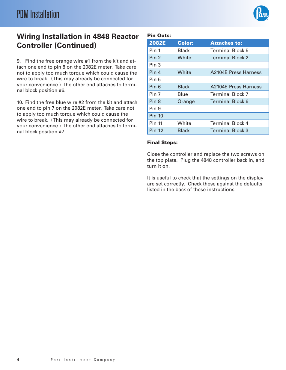 Pdm installation | Parr Instrument PDM User Manual | Page 4 / 8